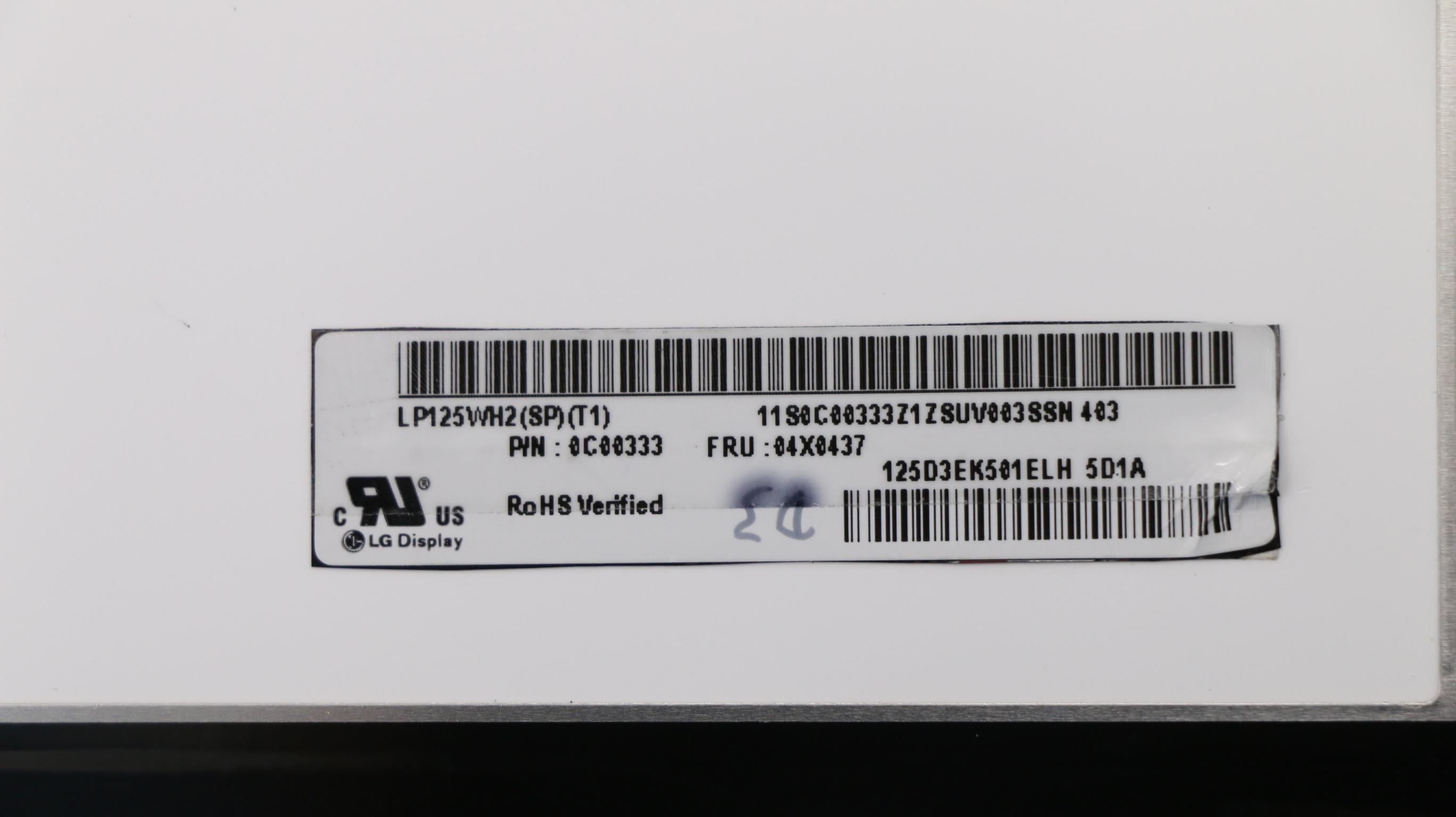 Replacement   Lenovo FRU 04X0437  LP125WH2(SP) (T1) EDP FRU: 04X0437 Laptop Screen 12.5" LED HD Open Box