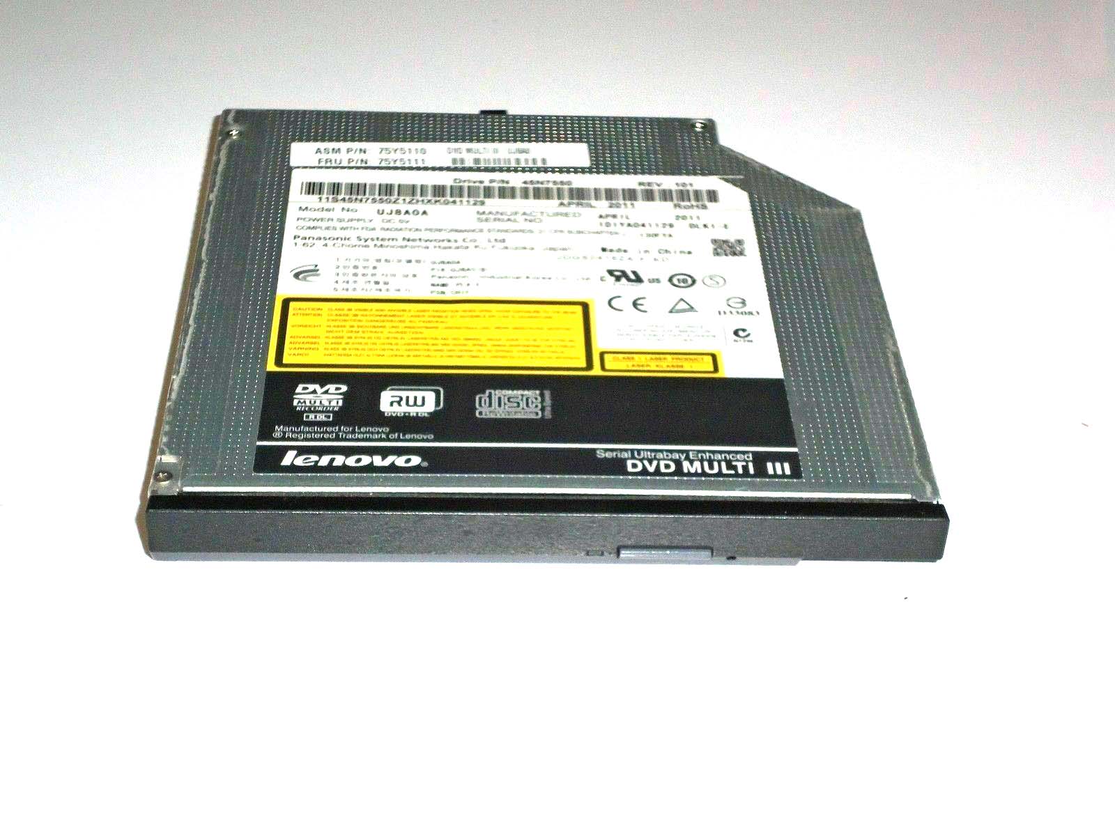 Lenovo Thinkpad 15.6" T510 W520 SATA DVD-RW Burner Drive UJ8A0A Fru: 45N7461 Used A