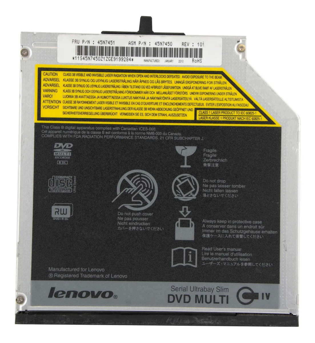 Dvd Burner And Reader - Cd Lenovo GU10N (AL1K701) FRU: P / N: 45N7451 ASM P / N: 45N7450 Used A