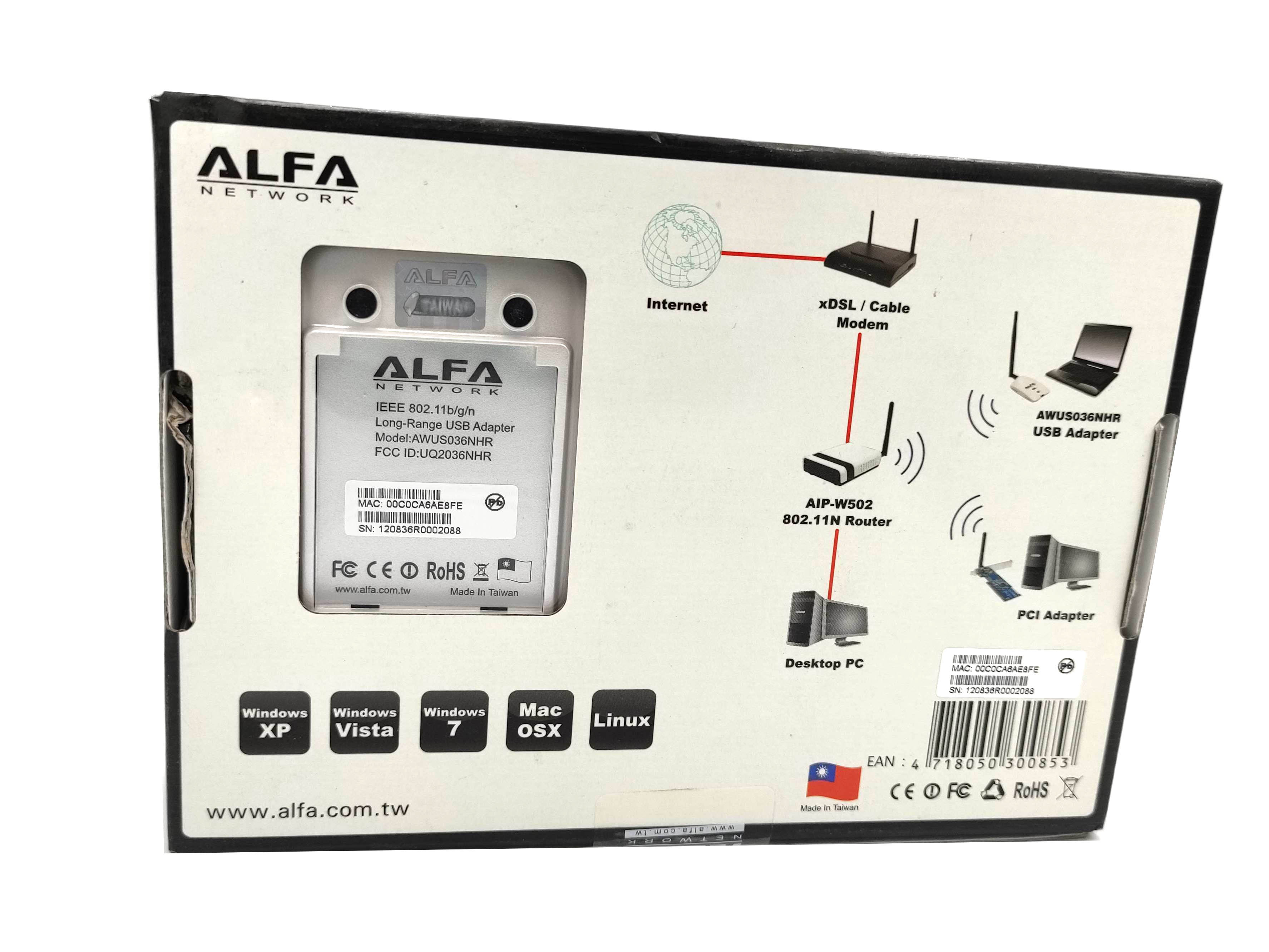Alfa Long-Range USB Wifi Adaptor AWUS036NHR New