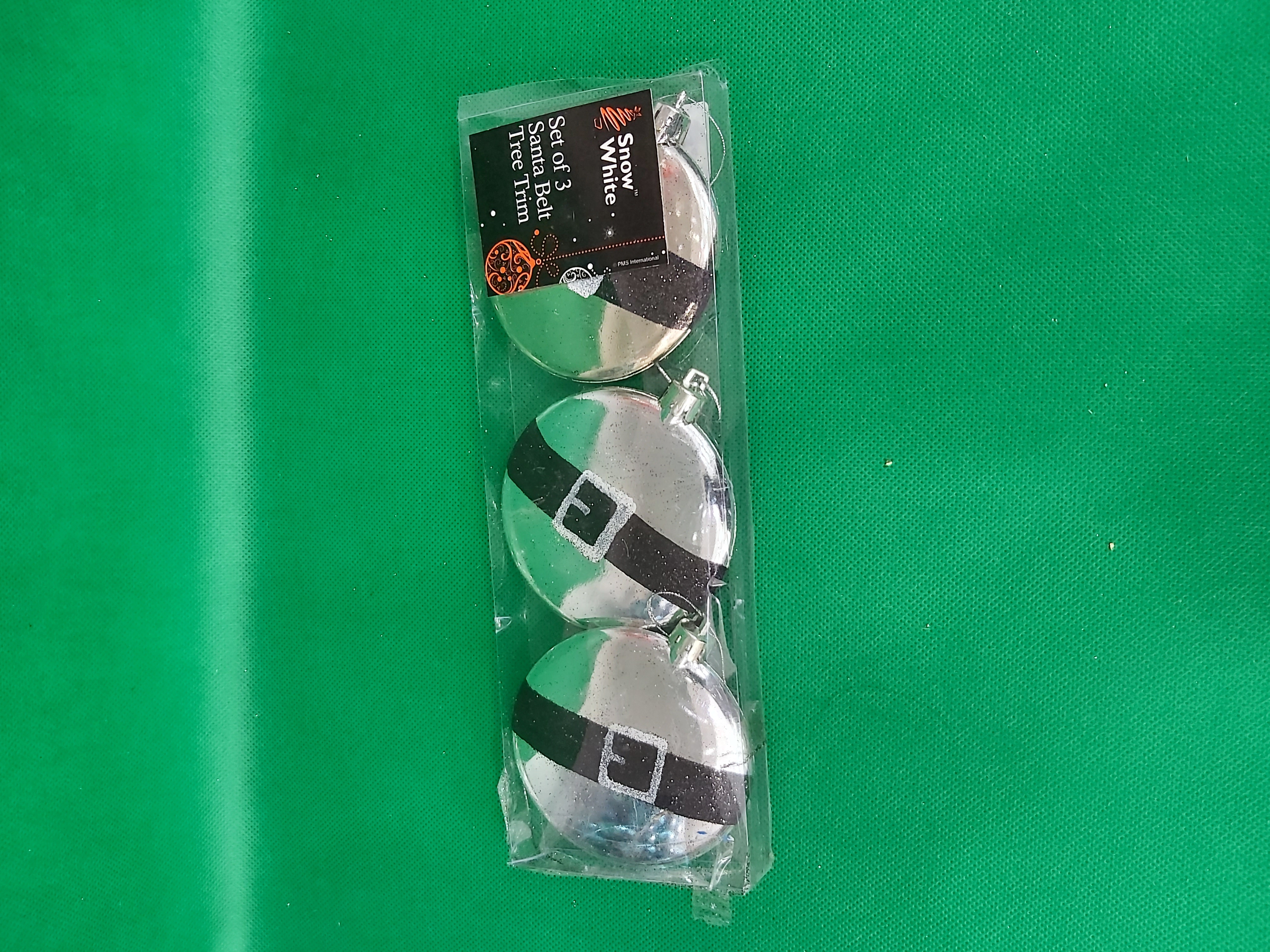 Snow White Set Of 3 Santa Belt Tree Trim Silver