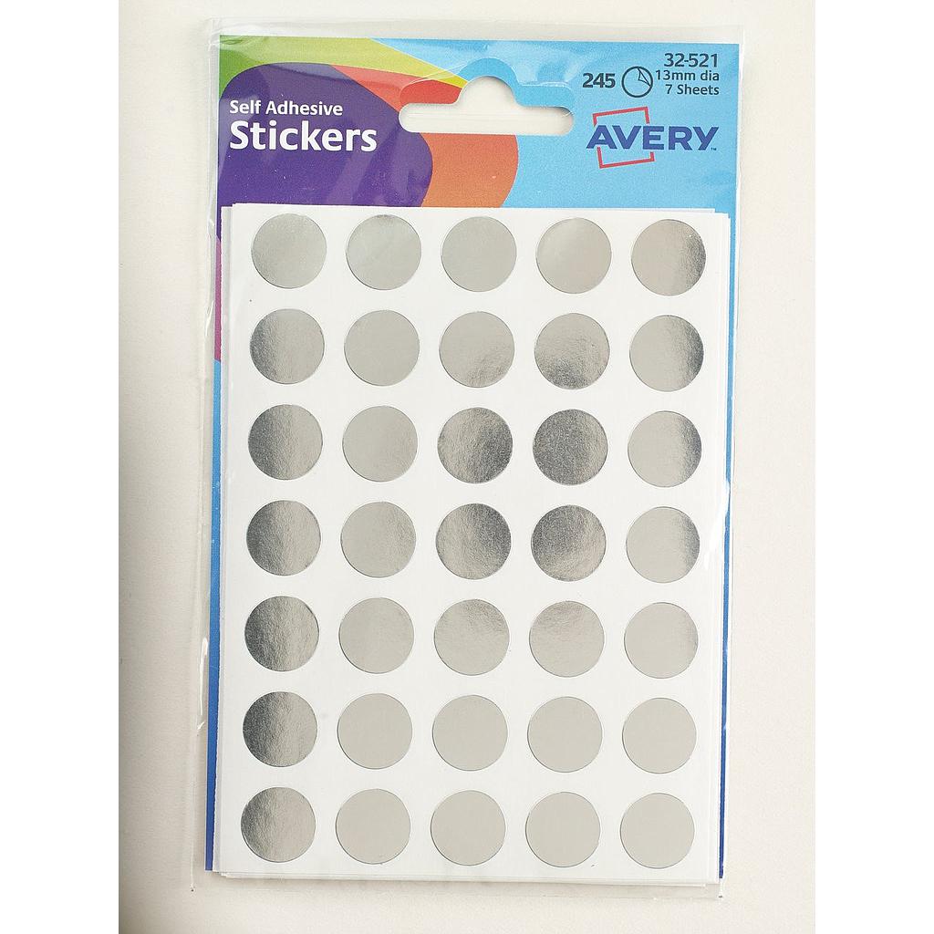 Avery Stickers 32 521 Round Silver 13Mm 245 Dots