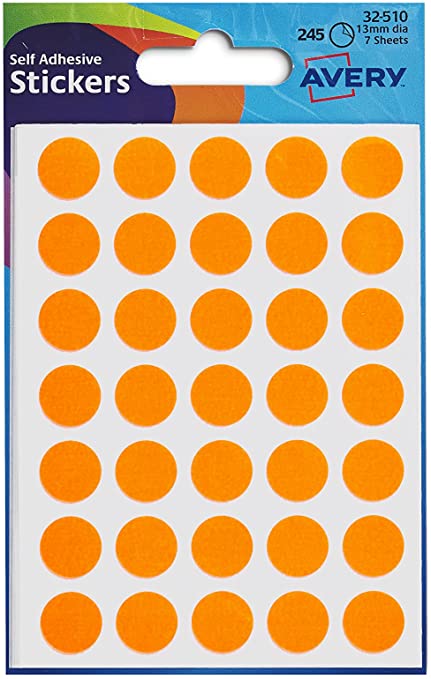 Avery Stickers 32 510 Orange Phosphoric 13Mm 245 Dots