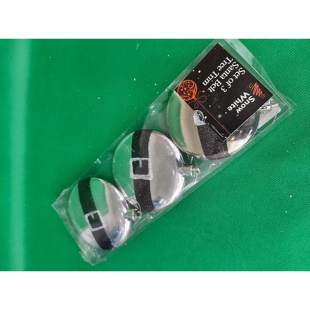 Snow White Set Of 3 Santa Belt Tree Trim Silver