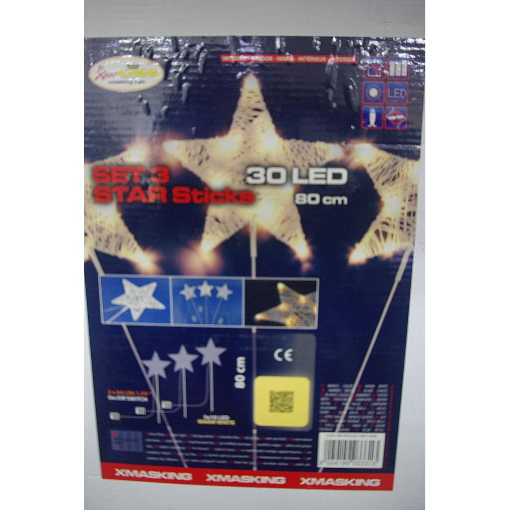Xmas King Set Of 3 Star Sticks Led