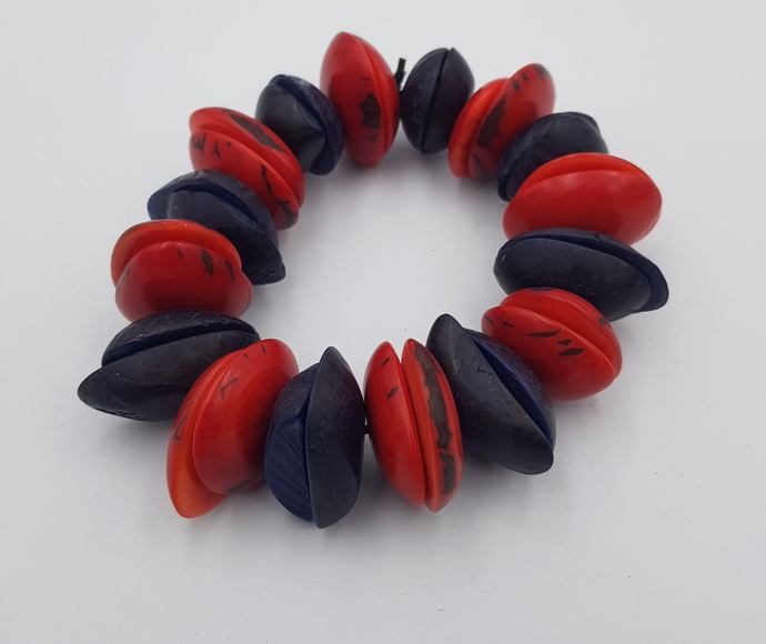 Articiones Handmade Dark Blue And Red Bracelet Tagua 3cm 10cm 10cm