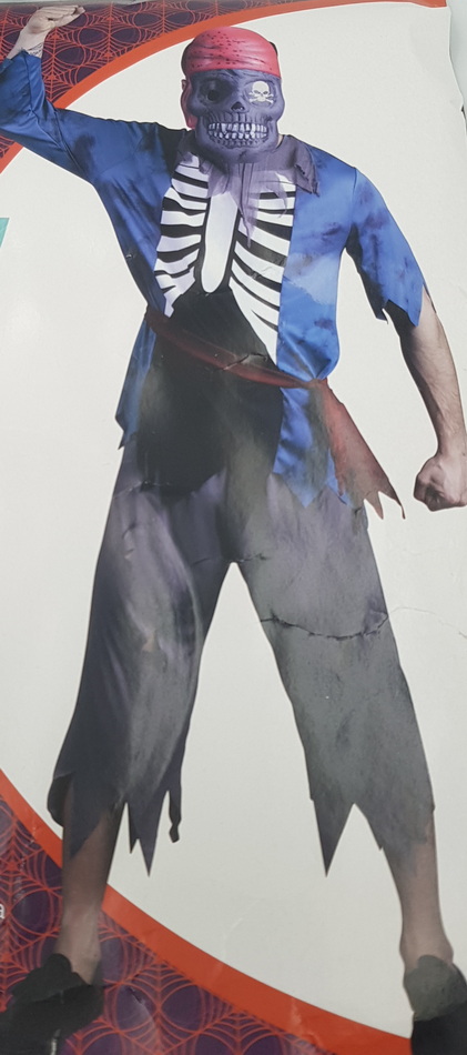 Carnival Costume Skeleton Pirate Top Pants EVA Mask Belt Medium