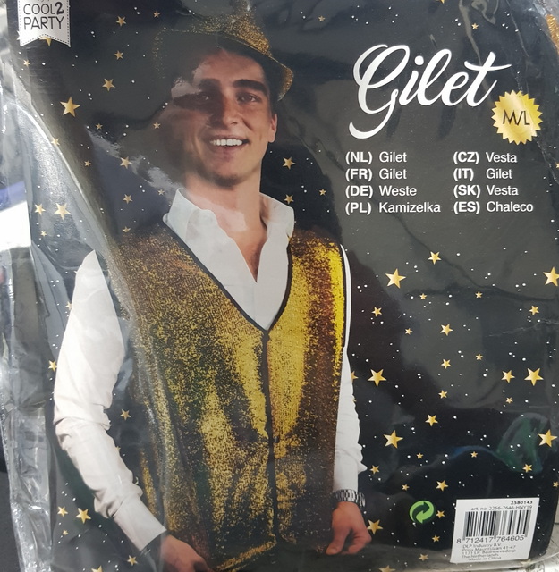 Carnival Costume Gilet Feest Gilet Glitter Gold ML