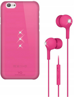 White Diamonds Crystal Earphones & Crystal Case Pink iPhone 6