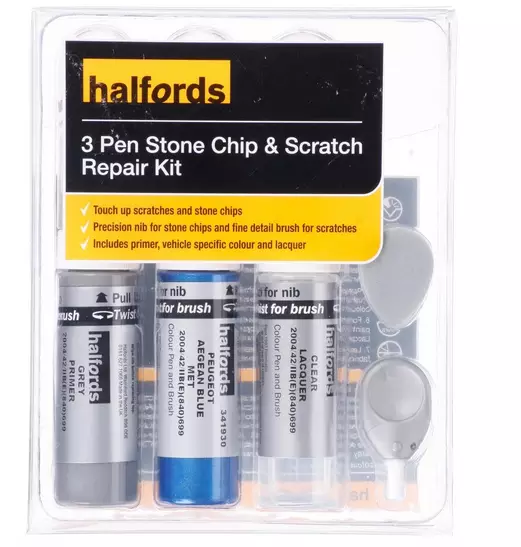 Halfords scratch chip repair for Peugeot Aegean Blue 341930
